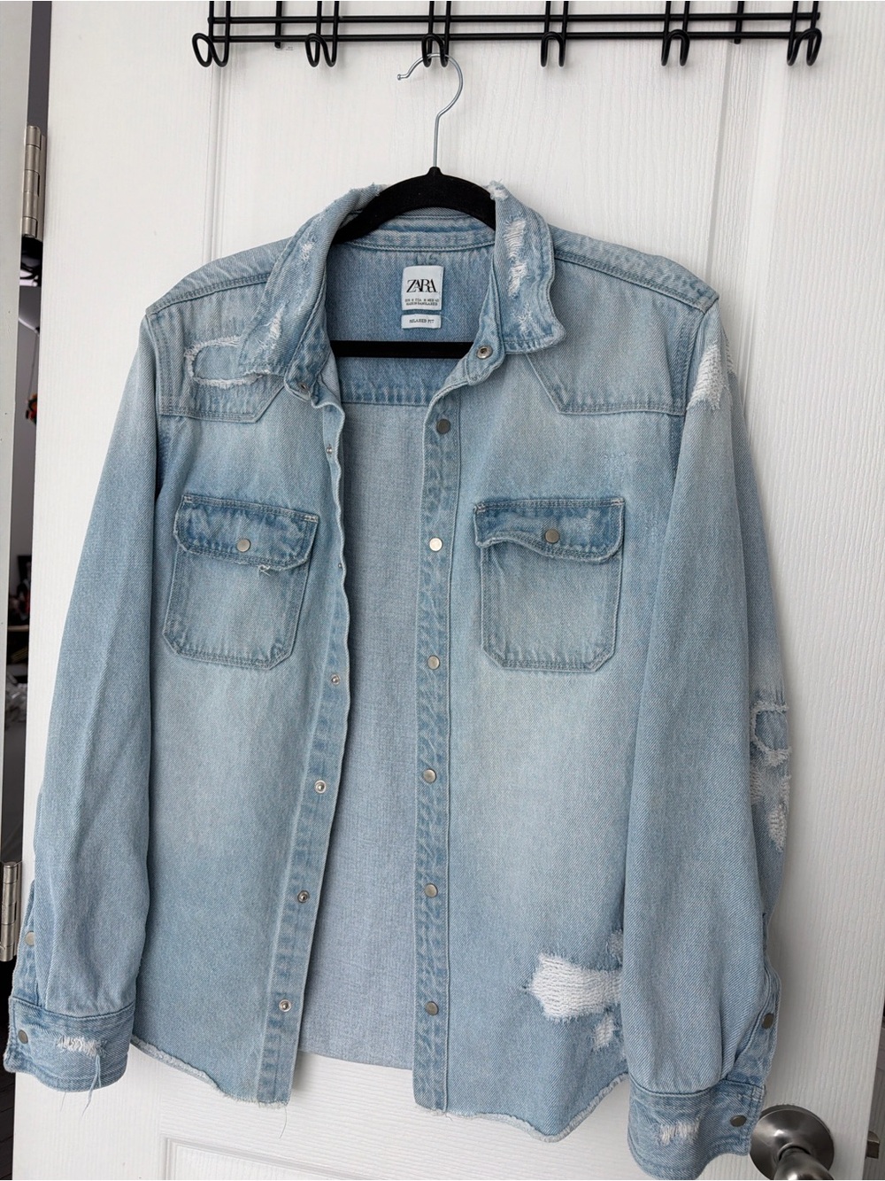 Zara Light Blue Distressed Denim Jacket